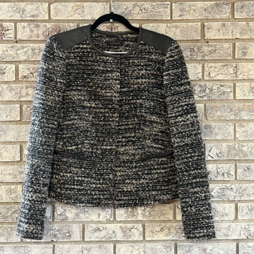 Ann Taylor Tweed & Faux Leather Trim Jacket - Size 4